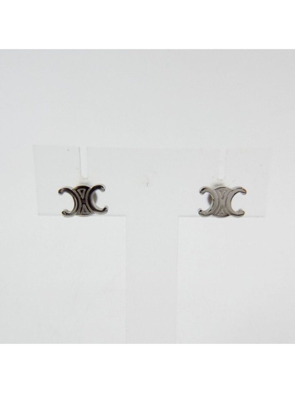 Celine Triomphe Studs Earrings Plated Silver Vintage